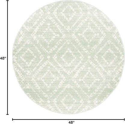 SAFAVIEH Adirondack Collection Area Rug - 4' Round, Green & Ivory, Modern Diamond Distressed Design, Non-Shedding & Easy Care, Ideal for High Traffic Areas in Living Room, Bedroom (ADR131Y)