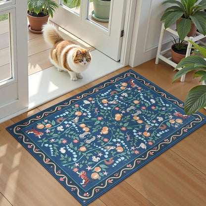 Collive 2x3 Washable Entryway Rug, Jungle Animal Kitchen Rugs Non Slip Small Door Mats Indoor Entrance, Soft Low Pile Entry Rug Stain Resistant Throw Carpet for Bathroom Bedroom, Entrance, Blue