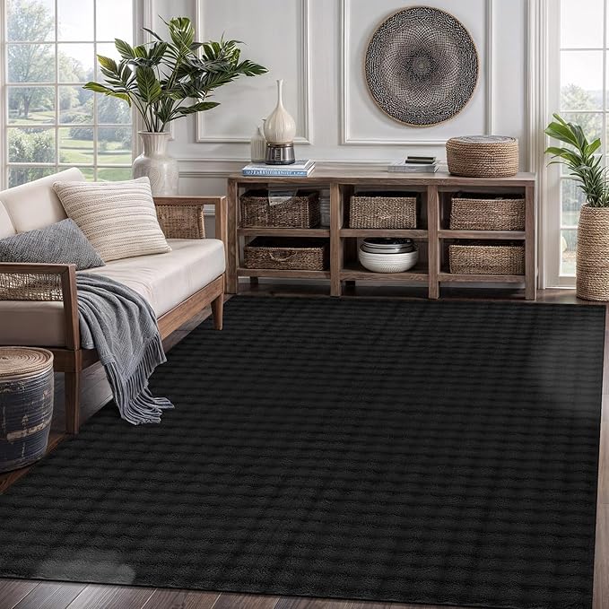 CAMILSON Modern Black Non Slip Rug 5x7 Ultra Soft High Pile Area Rugs Non Skid Rubber Backing Durable & Easy to Clean Carpet for Living Room Bedroom Kids Room Indoor Use (5 x 7 Black)