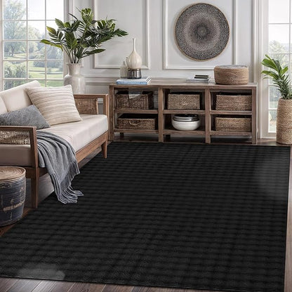CAMILSON Modern Black Non Slip Rug 5x7 Ultra Soft High Pile Area Rugs Non Skid Rubber Backing Durable & Easy to Clean Carpet for Living Room Bedroom Kids Room Indoor Use (5 x 7 Black)