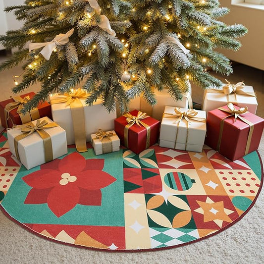 jinchan Round Christmas Rug 5ft for Living Room Washable Circle Christmas Bedroom Rug 5' Round Xmas Geometric Non-Slip Soft Carpet Festive Red-Green Holiday Patch Decor for Entryway Porch Kitchen