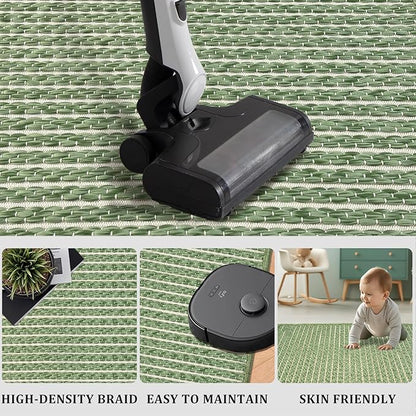 Small Bathroom Rugs,18"x30" Non Slip Sage Green Braided Bath Mat for Bathroom Floor,Washable Luxury Bath Rug for Tub Soft Boho Absorbent Shower Mat
