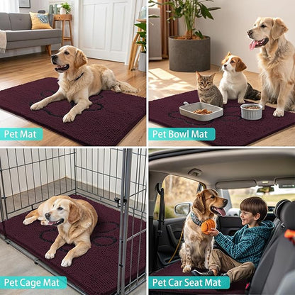 Smiry Dog Door Mat for Muddy Paws, Absorbent Dirt Trapper Non Slip Quick Dry Washable Chenille Mat for Mud Dogs, Entry Rug for Indoor and Outdoor (48x30 Inches, Russet and Black)