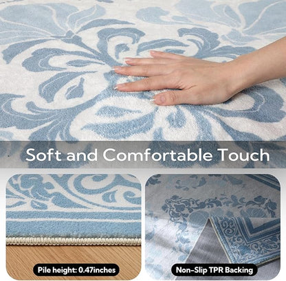 SOULFUL Medium Pile 3x5 Area Rug - Soft Foot Feel Small Entryway Rug - Mist Blue Boho Floral - Washable Non-Slip - Perfect for Living Room Bedroom Foot Kids Room Reading Nook
