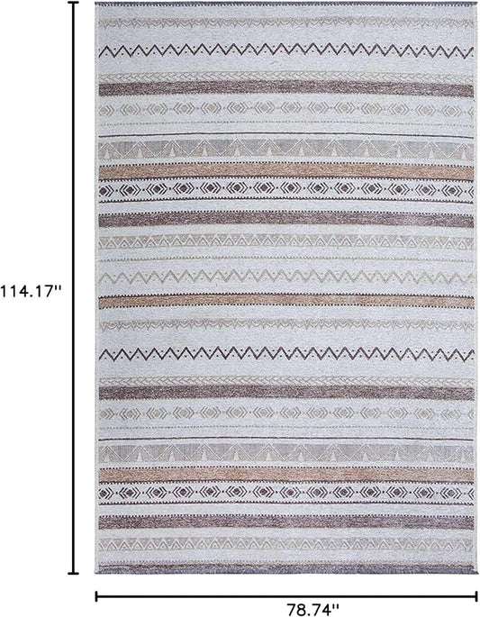 Alfa Rich 7x10 Beige Gray Washable Area Rugs for Living Room Bedroom Kitchen Cotton Decor Rug