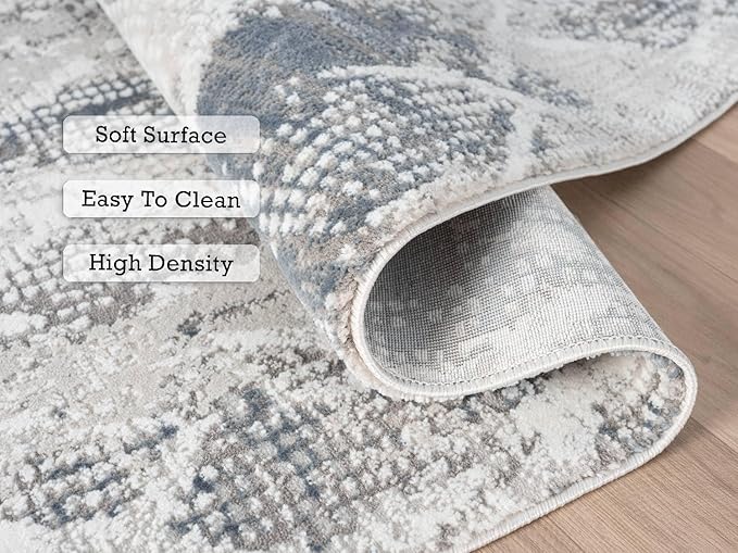 Adel Modern Area Rug for Living Room, 6x9 Rustic Distressed Abstract Blue Rug, Medium Pile Stain Resistant Carpet for Bedroom, Dining Room or Kitchen (6' x 9', Blue)