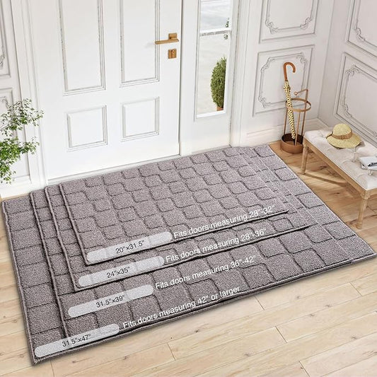 Front Door Mat Outside Entrance, Outdoor Indoor Door Mats for Entryway, Entrance, Entry, Patio, Waterproof Non Slip Doormat, Low-Profile, 31.5" × 39“, Grey