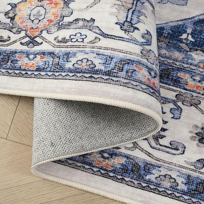 Rugcomf Vintage Medallion Rugs for Entryway 2'x3' - Door Mat Indoor Entrance, Machine Washable Area Rug, Non-Slip Low Pile Boho Carpet for Kitchen, Front Door, Bedroom, Kids Room - Blue