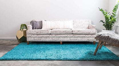 Unique Loom Solid Shag Collection Area Rug (7' 1" x 10' Rectangle, Deep Aqua Blue)