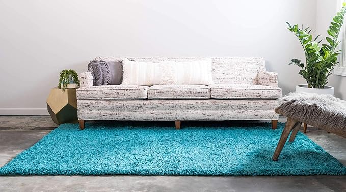 Unique Loom Solid Shag Collection Area Rug (10' x 13' 1" Rectangle, Deep Aqua Blue)