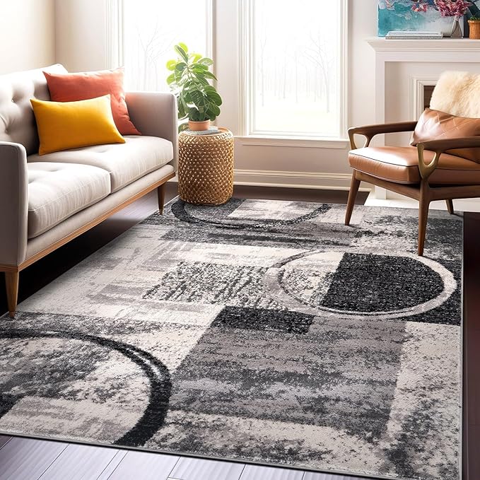 Rugshop Contemporary Circle Design Area Rug, Carpet with Jute Backing for Living Room, Dining Room, or Home Office, Cream, 7'10" x 10'2"