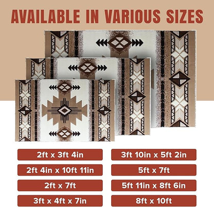 YHSF South West Native American Area Rug C318 - Easy Clean, Thick, Soft, Durable Native Tribal American Indian Inspired Rug for Bedroom/Living Room and More - Ivory, 8 Feet x 10 Feet