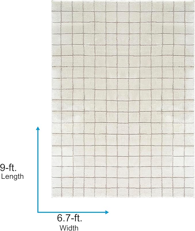 Livabliss x Our PNW Home Cascade Minimalist Grid Area Rug, 6'7" x 9', Grid Ivory/Taupe