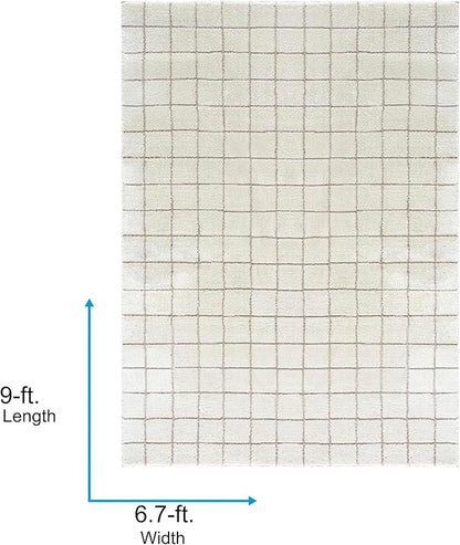 Livabliss x Our PNW Home Cascade Minimalist Grid Area Rug, 6'7" x 9', Grid Ivory/Taupe