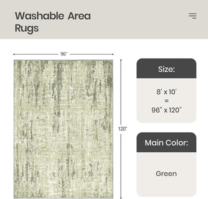 Valenrug Washable Rug 8x10 - Stain Resistant 8x10 Area Rugs for Living Room, Non Slip Backing Printed Rugs for Bedroom, Folable Machine Washable Area Rug(Green,8'x10')