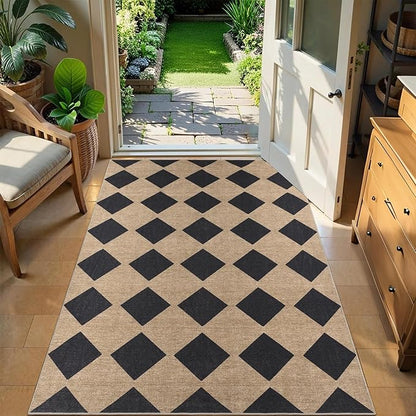 Checkered Easy Jute Rug 3x5 Outdoor Entryway Rug Washable Area Rugs for Living Room Bedroom Non Slip Neutral Farmhouse Indoor Outdoor Carpet for Backyard Patio Office