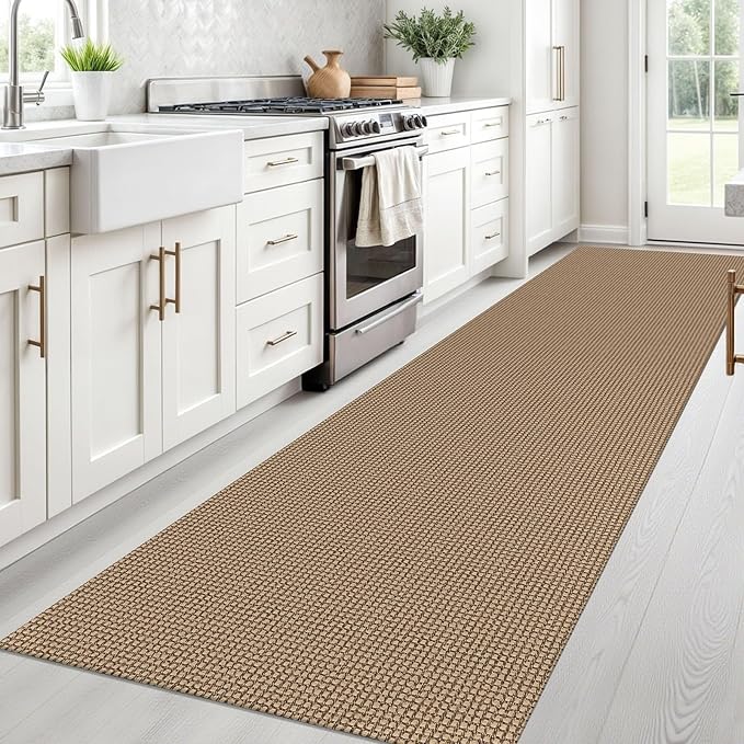 Braided Runner Rug 3x10 Ft Washable Runners for Hallways Non Slip Kitchen Runner Rug Cotton Long Entryway Runner Indoor, Woven Carpet for Hall Kitchen Entryway, Orange/Tan/Brown