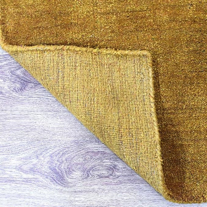 Hand Knotted Loom Wool ECO-Friendly Area Rugs - 2'6''x10', Runner, Gold Color, Solid Plain Design, High Pile Handmade Anti Skid Area Rugs for Living Room, Bed Room (L00111)