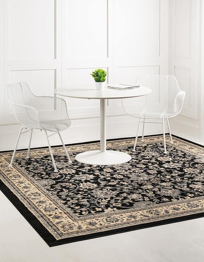 Rugs.com Yasmin Collection Rug – 8 Ft Square Black Medium Rug Perfect for Living Rooms, Kitchens, Entryways