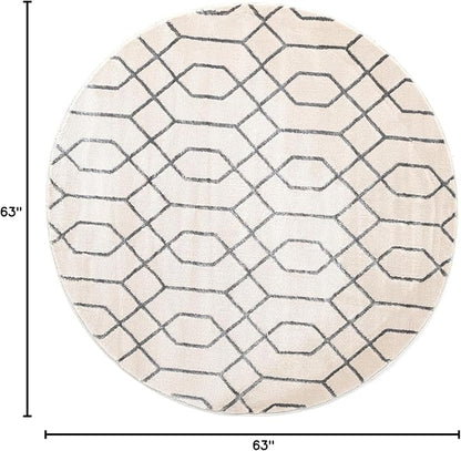 Unique Loom Marilyn Monroe Glam Collection Area Rug - Trellis (5' 3" Round, White Silver/ Silver)