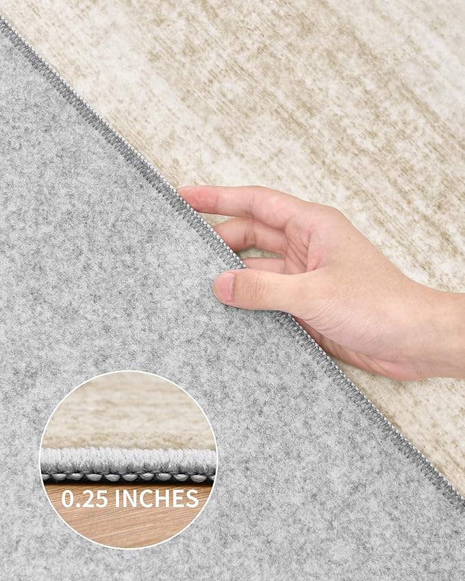 Art&Tuft Non-Slip Runner Rug - 2.5x8 Runner Rug Washable Low-Pile Rugs Runners, Soft Distressed Carpet Runner for Bedroom Bathroom Kitchen Laundry Living Room, Beige