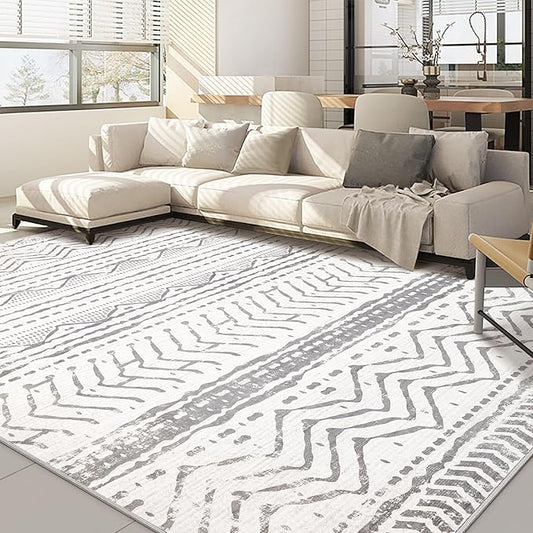 Nakagishi 5x8 Area Rug Living Room: Washable Boho Large Neutral Soft Rugs Farmhouse Stain Resistant Modern Indoor Non-Slip Carpet for Bedroom Nursery Kids Playroom Office Dining Room Dorm- Gray White