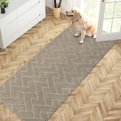 PURRUGS Dirt Trapping Door Mat 32" x 70", Non-Slip Machine Washable Entry Rug, Shoe Scraper, Dog Doormat, Super Absorbent Welcome Mat for Front & Back Door, Muddy Wet Shoes & Paws, Taupe