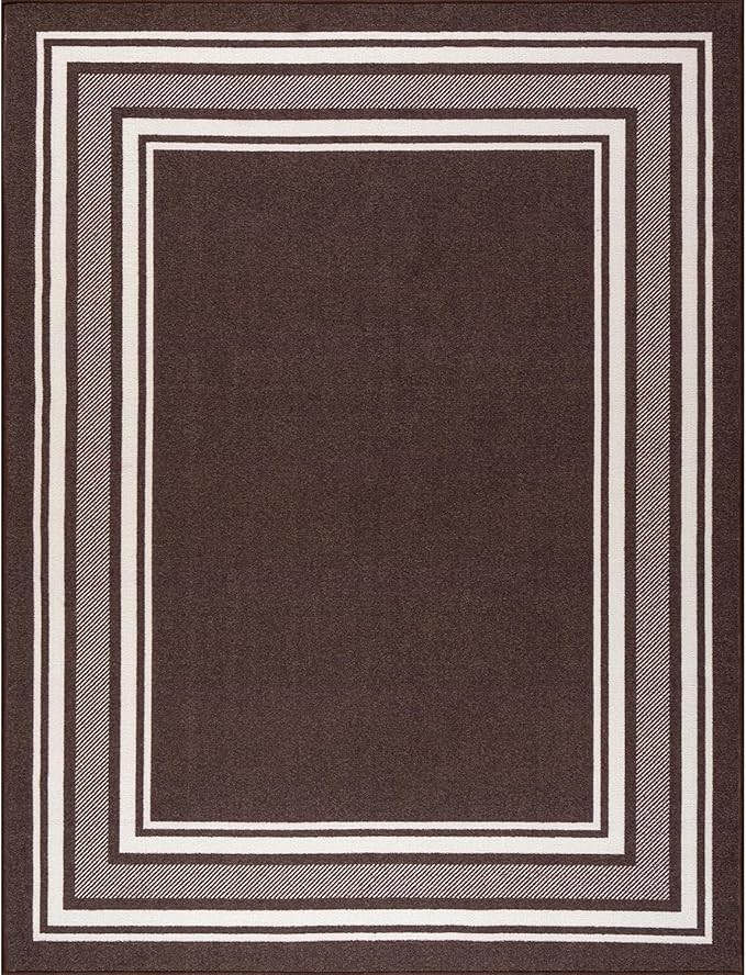 Beverly Rug Non Slip Area Rugs 5x7 Modern Bordered Non Skid Rubber Backing Soft Area Rug for Living Dining Room Easy to Clean Non Shedding Kitchen Bedroom Indoor Carpet 5 x 7 Brown