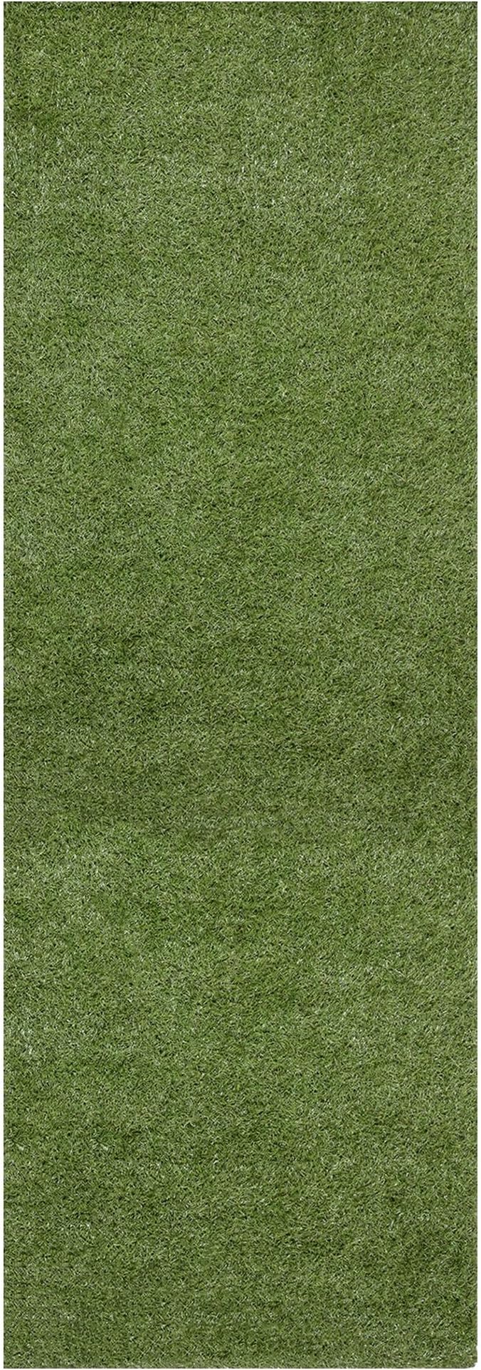Ottomanson 2'7" x 20' Artificial Faux Grass Rug - Realistic Turf with UV Protection - Perforated for Easy Drainage - Durable, Hose-Off Synthetic Lawn Carpet for Indoor & Outdoor Use, Green
