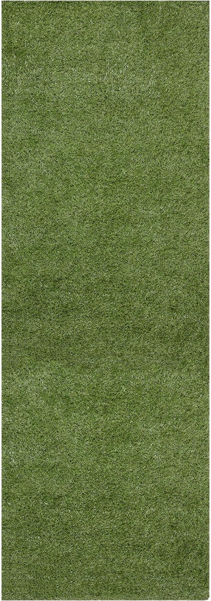 Ottomanson 2'7" x 37' Artificial Faux Grass Rug - Realistic Turf with UV Protection - Perforated for Easy Drainage - Durable, Hose-Off Synthetic Lawn Carpet for Indoor & Outdoor Use, Green