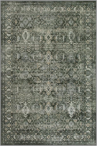 Lahome 6x9 Boho Green Area Rugs Washable Rugs for Living Room,Large Rugs for Bedroom Aesthetic,Distressed Non Slip Low Pile Dining Room Rug Carpet for Home Office Playroom(6'x9',Green)
