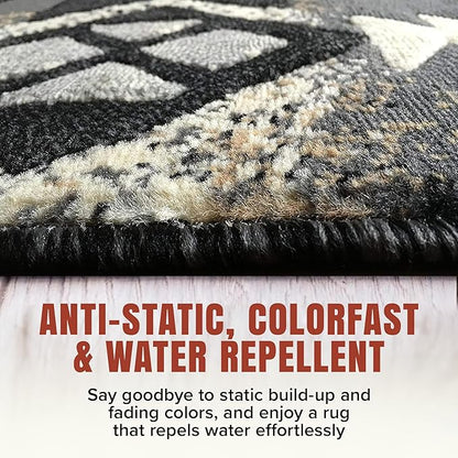 YHSF South West Native American Area Rug C318 - Easy Clean, Thick, Soft, Durable Native Tribal American Indian Inspired Rug for Bedroom/Living Room and More - Grey, 2 Feet x 3 Feet 4 Inches