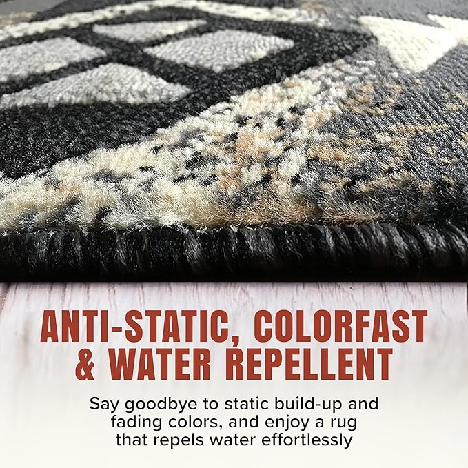 YHSF South West Native American Area Rug C318 - Easy Clean, Thick, Soft, Durable Native Tribal American Indian Inspired Rug for Bedroom/Living Room and More - Grey, 5 Feet x 7 Feet