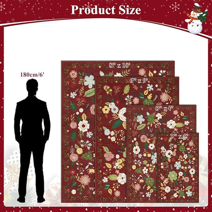 U'Artlines 3x5ft Colorful Red Christmas Floral Rug,Non Slip Washable Area Rug Ultra Soft Low Pile Boho Small Carpet for Living Room, Bedroom, Dining Room,Farmhouse,Office