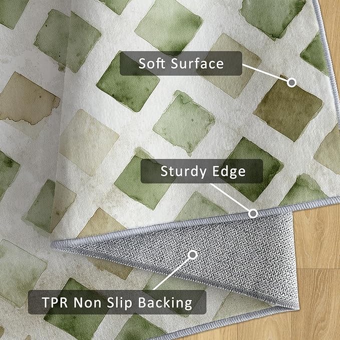 Checkered Rug, Washable 5x8 Rug for Living Room, Geometric Rhombus Patterned Indoor Carpet, Checkered Decor for Home, Bedroom, Soft Non Slip Thin Design FER39