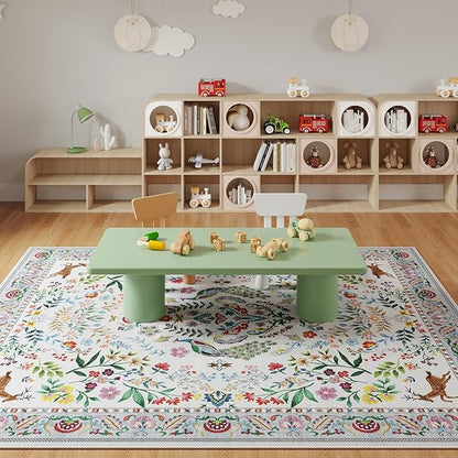 Rugcomf Living Room Rug 5x7 Rug Machine Washable Area Rug Floral Non-Slip Low Pile Large Rugs for Living Room, Bedroom, Farmhouse, Dining Room, Kids Playroom(Colorful)