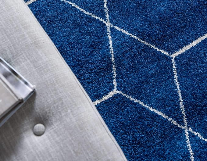 Unique Loom Trellis Frieze Collection Area Rug - Geometric (7' Round, Navy Blue/ Ivory)