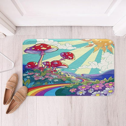 Erosebridal Cute Mushroom Bathroom Rugs 70s Theme Rainbow Mats for Kids Girls Vintage Retro Sun Stars Ultra Soft Bathtub Rugs 20x32 Hippie All Seeing Eye Room Decor Groovy Flower Bath Mat