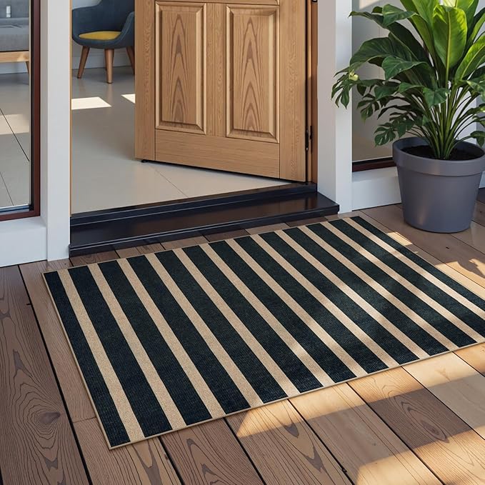 Lahome Striped Easy Jute Entryway Rug, 2x3 Kitchen Rugs Non Slip Washable Indoor Outdoor Door Mat, Farmhouse Neutral Lightweight Non Shedding Small Carpet for Entry Welcome Door