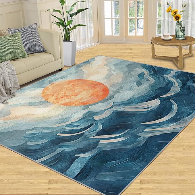 Boho Sun Runner Rugs 2x4ft, Mosaic Sunburst Small Entryway Mats, Abstraction Deco Laundry Room Rug Non Slip Durable Throw Rugs for Front Door Bedroom Bedside