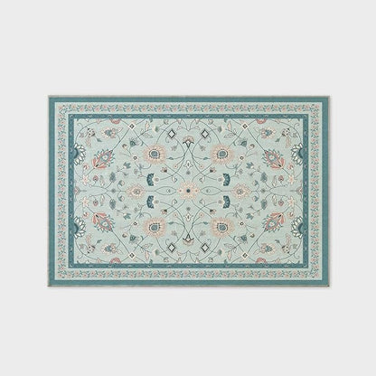 EVERGRACE Area Rugs for Living Room 4x6, Boho Floral Faux Wool Indoor Outdoor Rugs, Washable Rugs for Bedroom Entryway Dining Room Hallyway, Low Pile Floor Mat Carpet for Home Decor, Pale Blue