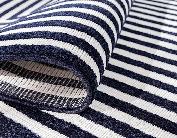 Unique Loom Sabrina Soto Outdoor Collection Geometric, Modern, Vibrant, Carved Area Rug (2' 0 x 6' 0 Runner, Navy Blue/ Ivory)