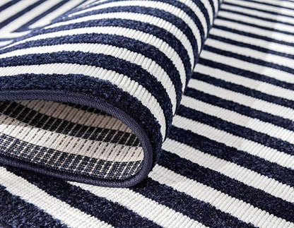 Unique Loom Sabrina Soto Outdoor Collection Geometric, Modern, Vibrant, Carved Area Rug (2' 0 x 6' 0 Runner, Navy Blue/ Ivory)