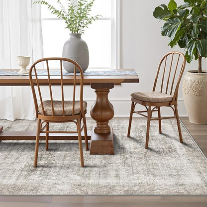 LUMI 5x8 Washable Area Rug for Living Room, Ultra Soft Modern Neutral Grey Rugs Non Slip with Rubber Backing, Low Profile, High Traffic, Stain Resistant Carpets, Ideal for Bedroom, Dining Room
