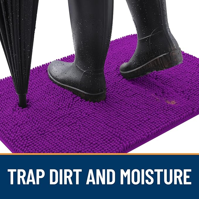 OLANLY Dog Door Mat for Muddy Paws 44x32, Absorbs Moisture and Dirt, Absorbent Non-Slip Washable Doormat, Quick Dry Chenille Mud Mat for Dogs, Entry Indoor Entryway Carpet for Inside Floor, Purple