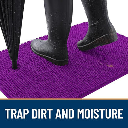 OLANLY Dog Door Mat for Muddy Paws 47x32, Absorbs Moisture and Dirt, Absorbent Non-Slip Washable Doormat, Quick Dry Chenille Mud Mat for Dogs, Entry Indoor Entryway Carpet for Inside Floor, Purple