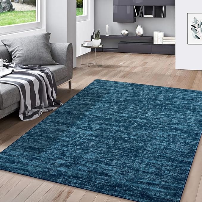 RUGSREAL Large Solid Color Area Rug 8x10 Machine Washable Rug Non-Slip Low-Pile Modern Area Rugs Contemporary Rug Home Office Throw Carpet for Living Room Bedroom, 8' x 10' Indigo