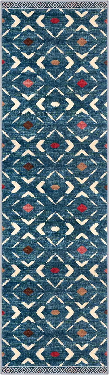 KILOCOCO Hallway Runner Rug 2'x7' Runners for Hallways Soft Washable Runner Rugs Non Slip Printed Low-Pile Runners for Bedroom Kitchen Living Room Laundry Room Boho Rugs, Teal/Blue