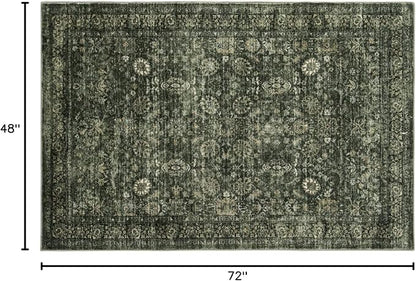 Morebes Washable Green Area Rugs 4x6, Vintage Boho Rugs for Bedroom, Soft Distressed Indoor Floor Non-Slip Non-Shedding Living Room Throw Carpet for Kitchen Dining Playroom Entryway Christmas Decor