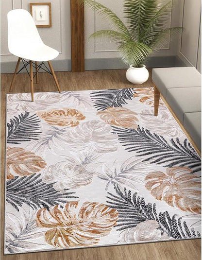 CAMILSON Indoor Outdoor Rug, Yellow 5x7 Leaf Tropical Botanical Area Rugs for Indoor and Outdoor patios, Easy-Cleaning Non-Shedding Living Room, Garden and Kitchen Washable Outside Carpet (5 x 7)